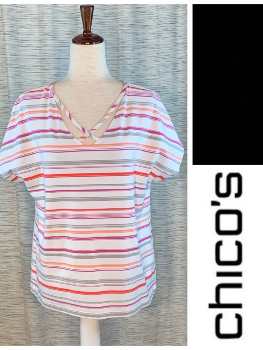 Chico's Multicolor Striped Short Sleeve Top